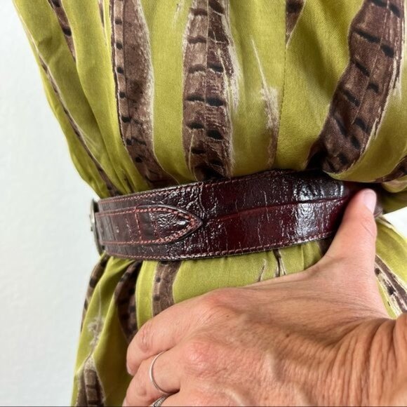 Brighton Leather Croc Embossed Silver Engraved Leather Belt
